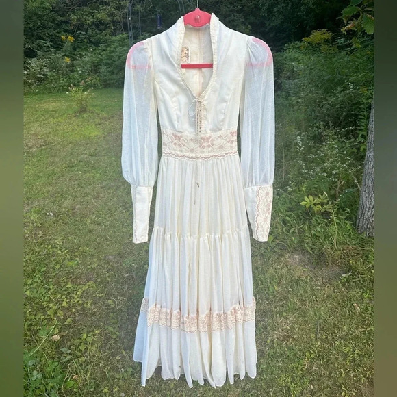 Vintage Jessica McClintock Gunne Sax Maxi  Dress Size XS Boho Prairie Romantic - Picture 2 of 14